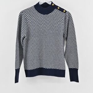 J Crew Womens‎ Chevron Alpaca Sweater Size S Preppy Navy White Mock Neck Button
